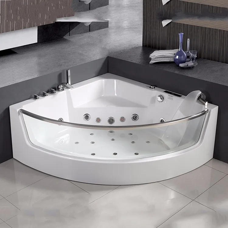 Hot selling luxury acrylic bathtub with great price transparent glass in white corner square bath tub indoor