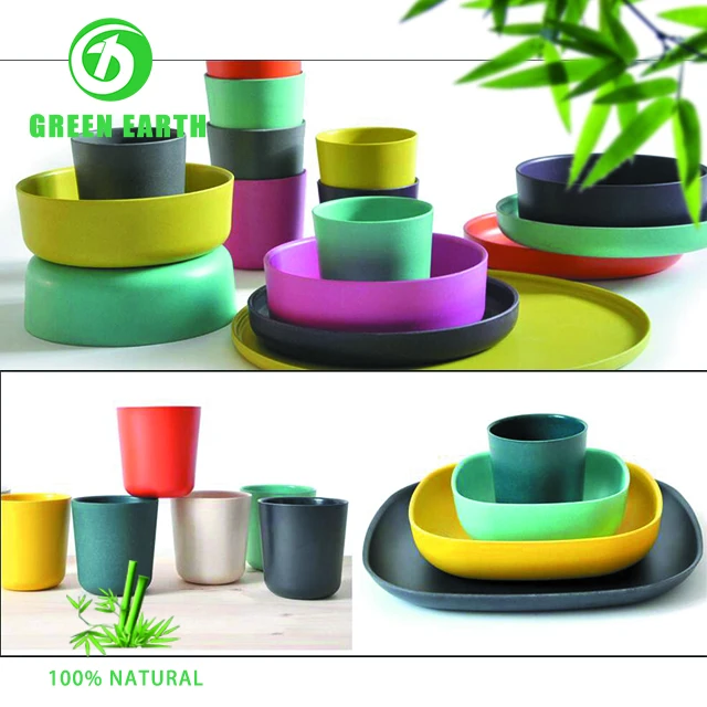 
Assorted color deradable bamboo fiber melamine food round dinner plate 