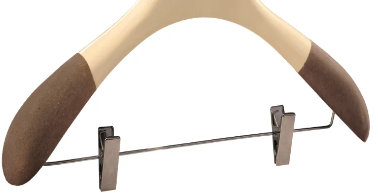 Luxury Wood Suit  Hanger with flocked Wide Shoulder