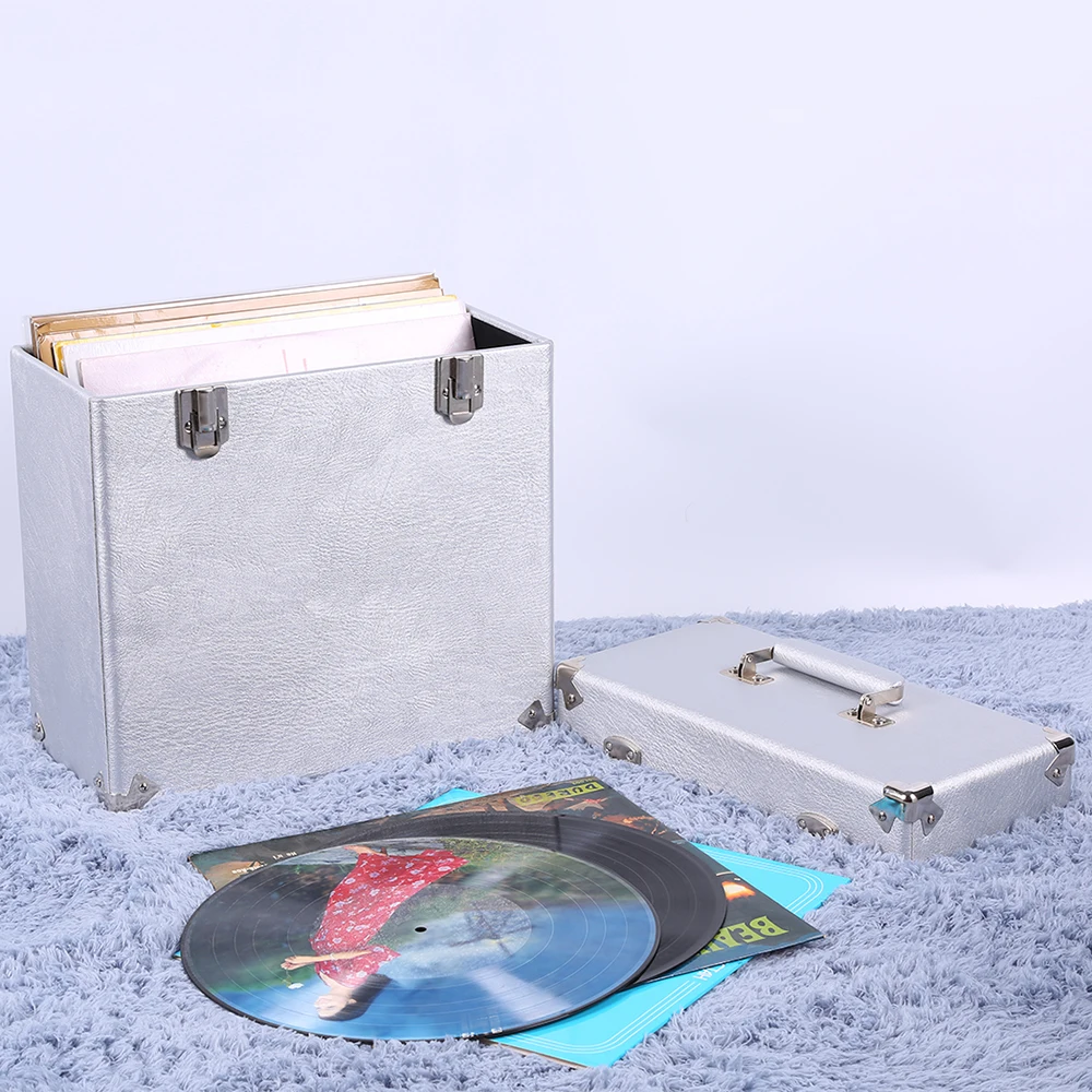 
Victrola Vintage Retro Vinyl Leather Record Storage Carrying Case for 45+ Records (Dust/Scratch Free) - Silver-12Inch 