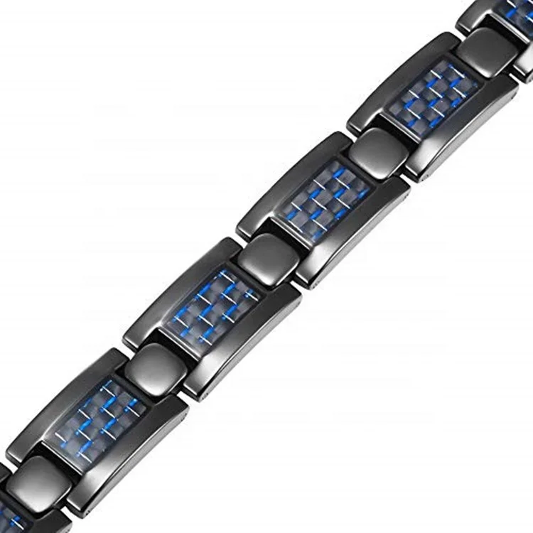 Mens Titanium Stainless steel Magnetic Therapy Black Carbon Fiber Pain Relief Bracelet For Arthritis Wristband
