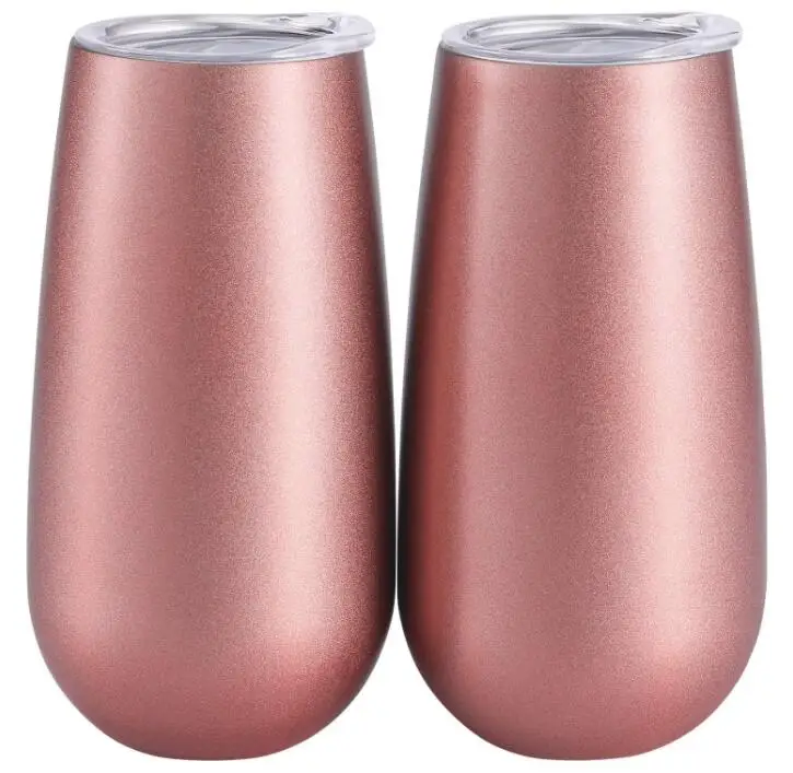 Stainless Steel Double-insulated Stemless Champagne Flutes tumbler 6 OZ LOVE Patterns Reusable Cocktail CupsToasting Glasses