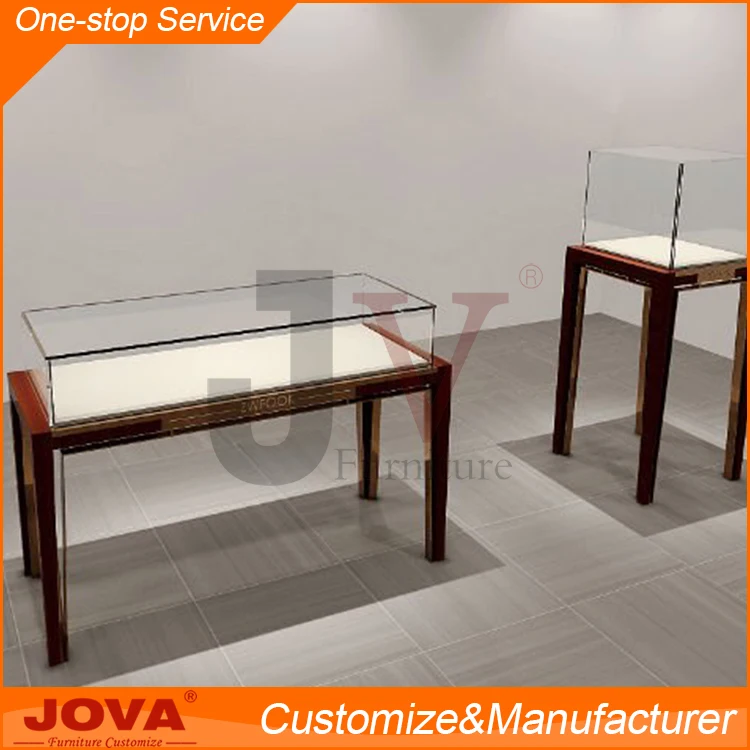 Custom made used jewelry display cases, modern wooden mirror jewelry display cabinet, glass jewellery showroom furniture design
