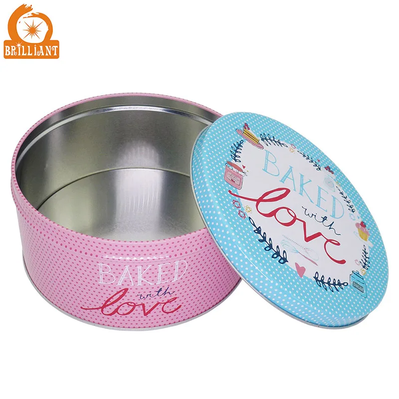 
Customized premium metal packaging box round large baked food tin can for bake cake biscuit cookies storage container 
