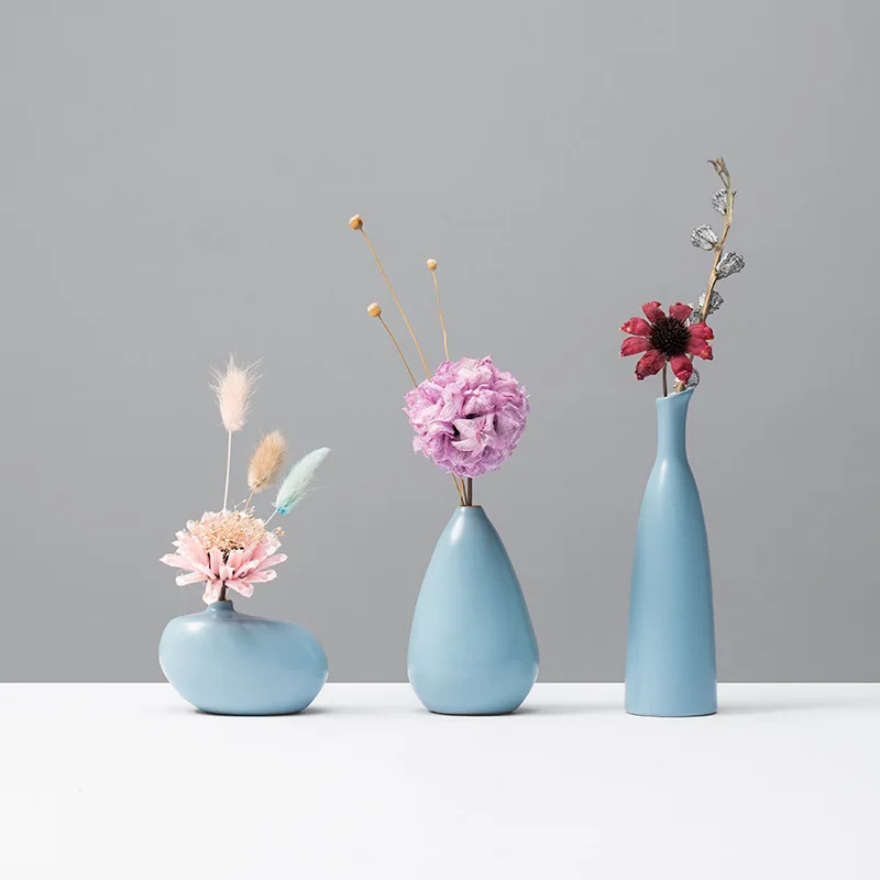 2019 new hot selling handmade blue ceramic flower vase for home decor