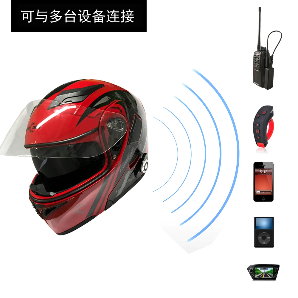 motorbike helmet design dot approved flip up 1500M range BT group-talking helmet with double visor