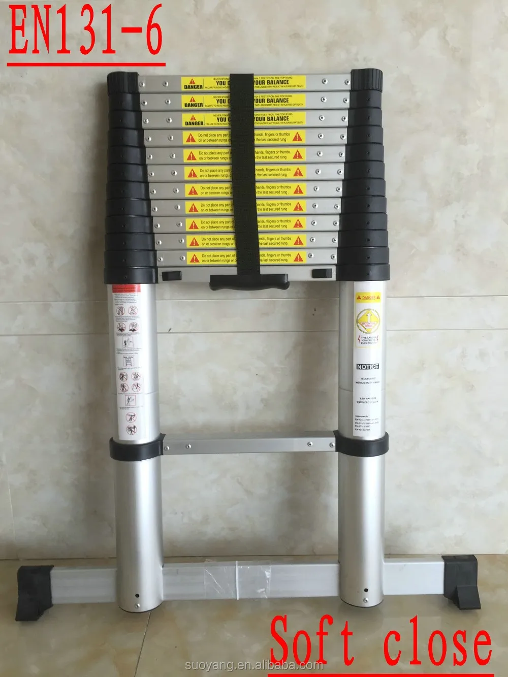 3.8m Soft Close Extension Ladder & Non-slip Rubber Feet Telescopic Ladder