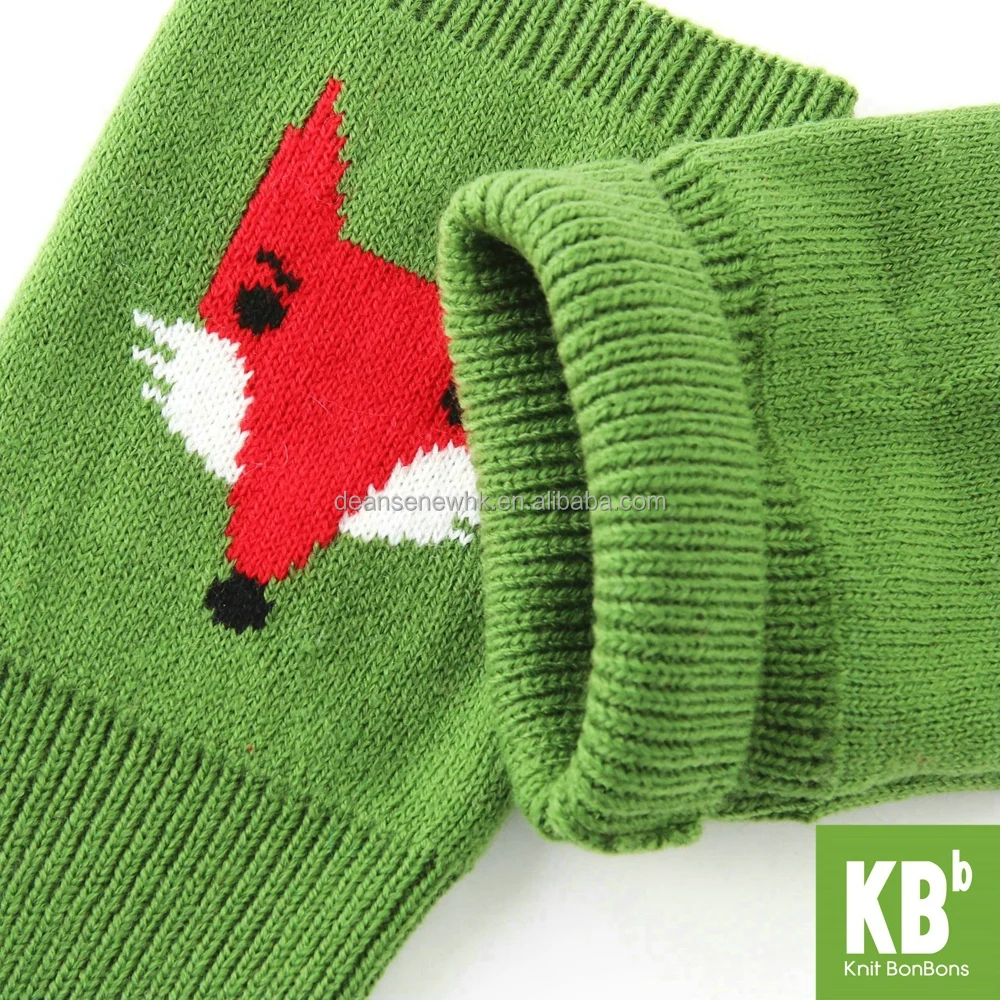 Cute Customize 100% Acrylic Winter Adult Knit Fox Pattern Fingerless knit mittens oversleeve