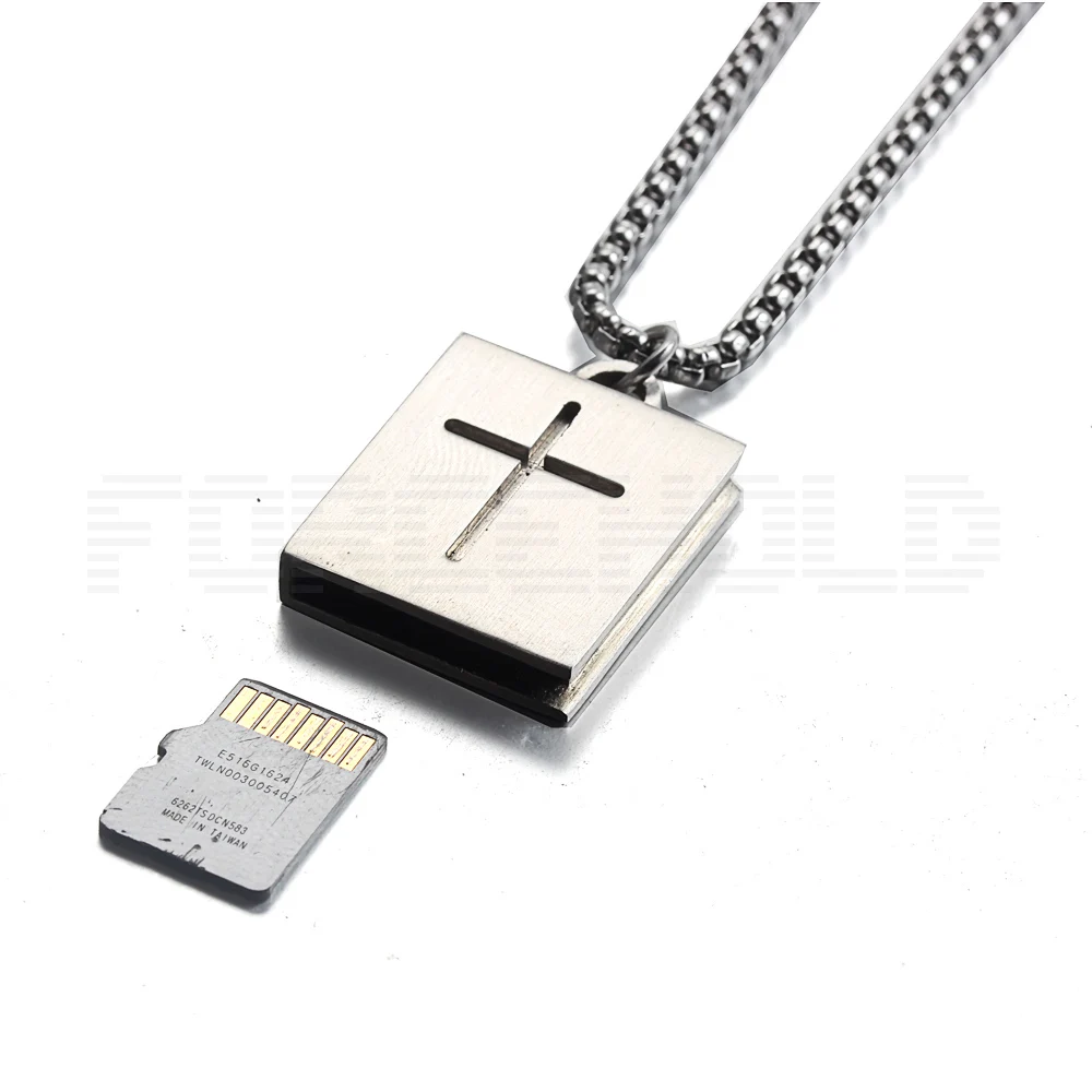TF card slot SIM card tray SD card holder with self-elastic Cross STEEL Pendant Necklace