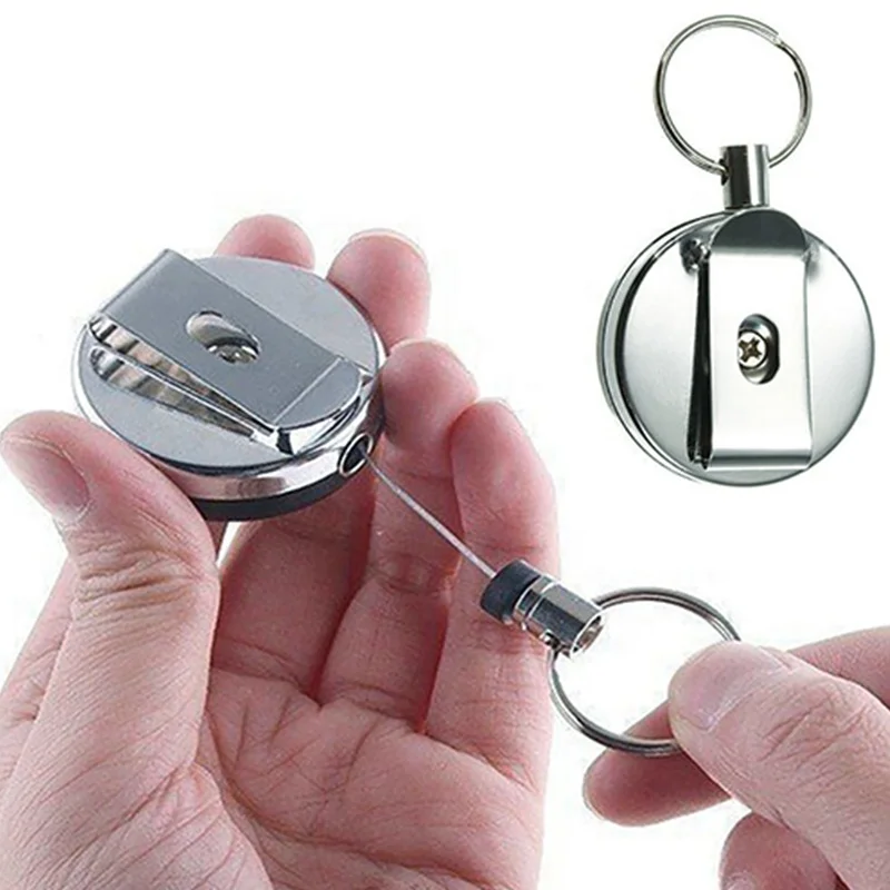 Custom logo Stainless Steel key fob retrackable keychain retractable Badge reel Name ID badge holder with Belt Clip