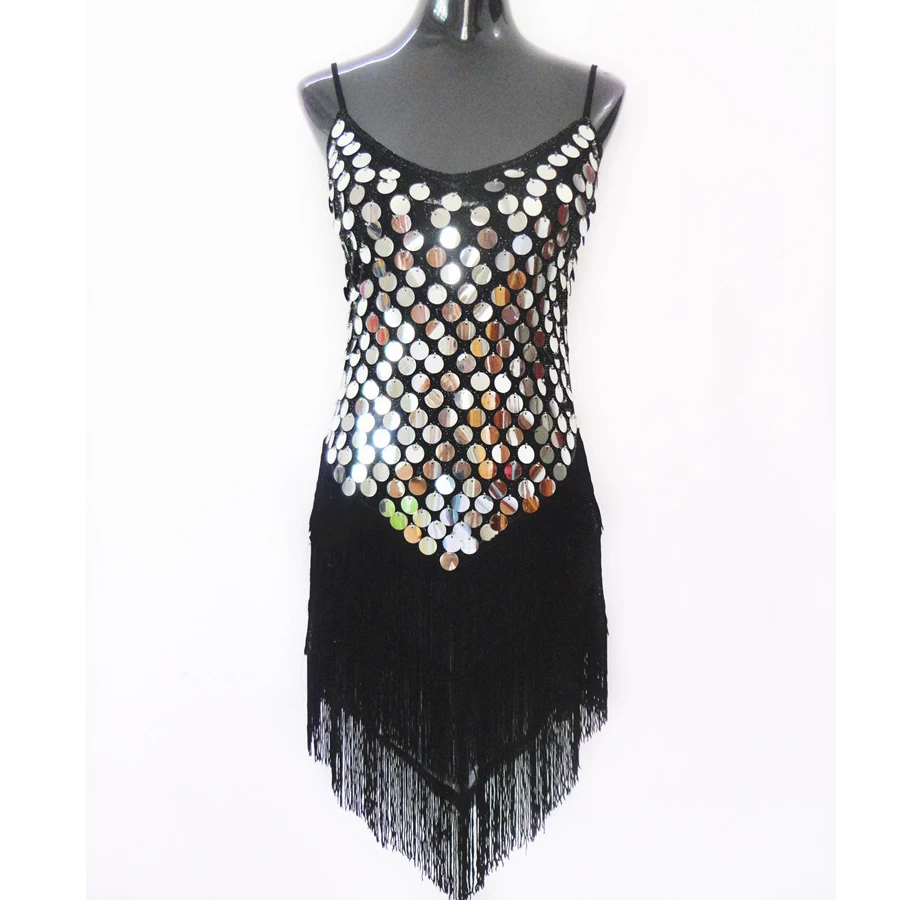 2019 Discount Hot Sale Sleeveless Stage Red Tassels Sequins Adult Dance Wear