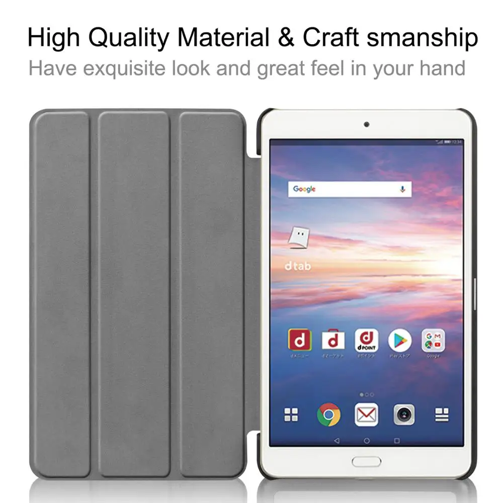 Pu Leather Smart Case Cover For Huawei docomo dtab Compact d-02K 2018 8.0 Tablet