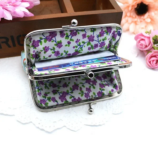 Vintage looking coin pouches floral canvas coin purses with two sections