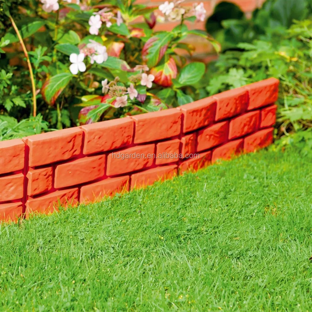 New 4pcs Garden Edging Brick Effect Plastic Hammer-In Lawn Border Terracotta Style