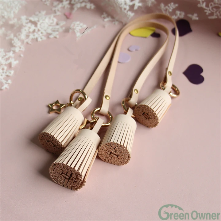 Wholesale pure genuine leather handmade tassel key ring, leather tassels for handbag, wholesale tassels