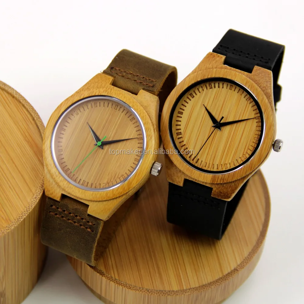 2017 Custom Logo Wooden Watch Mens Bamboo Watch with Green Hand