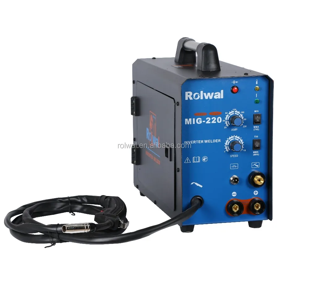 Rolwal Portable Inverter 3 in 1 IGBT Gas Gasless Stick Arc Co2 Argon Mag Mig Tig Welding Machine 170 amp 220 amp Tig MIG Welder