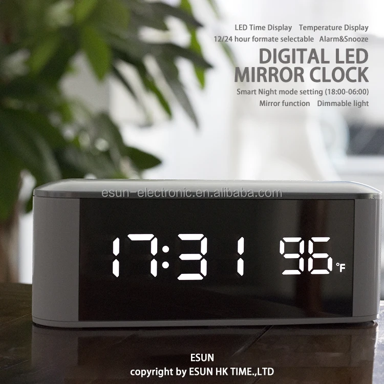 2017 Digital Touch key LED Mirror Table Wall Alarm Clock