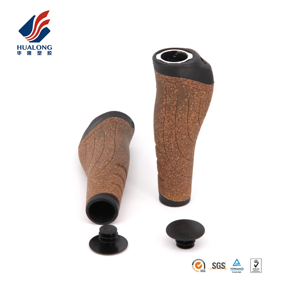 Ningbo HUALONG HL-G234 CORKand rubber ergonomic inner side alloy clamp cork bicycle grips double color