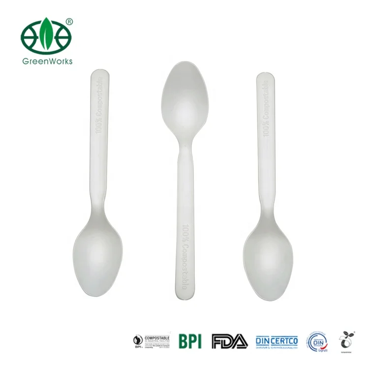 2021 High Quality flatware spoon cPLA compostable disposable 7 inch spoon Bulk flatware dinnerware sets