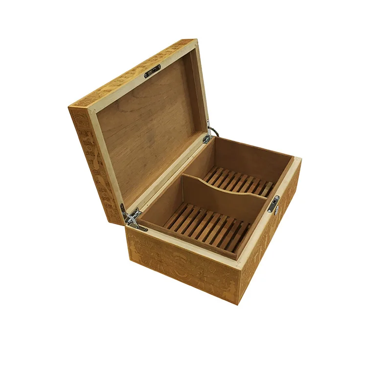 D&S High Quality Customized Engraved Wooden Cigar Storage Box with Humidor