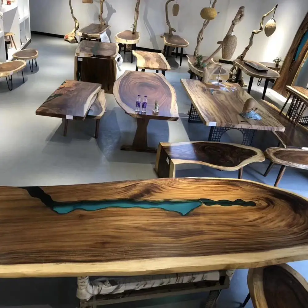 Green Epoxy Resin Walnut Slab Table In Stock River Epoxy Resin Dining Table