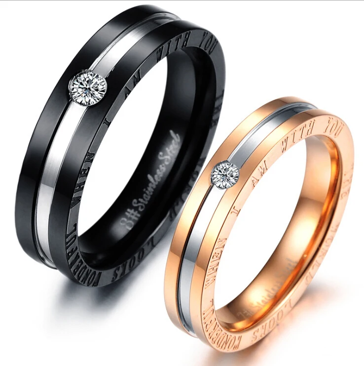 Fashion titanium steel rings couple his and hers promise ring sets alliances of marriage love ring