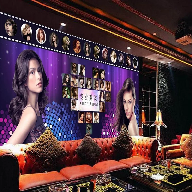 Korean Wallpaper Catalogue 3d Purple Beauty Hairdressing Barber Shop Wall Mural 3d Nude Wallpaper for Wall