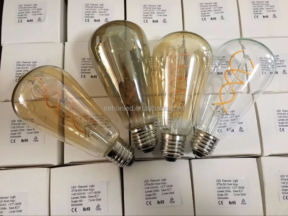 Retro loop filament bulb tinted 5w ST64 led filament light bulbs dimmable