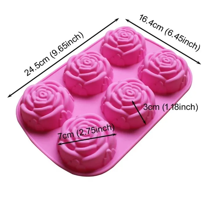 6 Cavity Non-stick Chocolate Cake Bakeware Tool Silicone Lollipop Rose Flower Silicone Mold