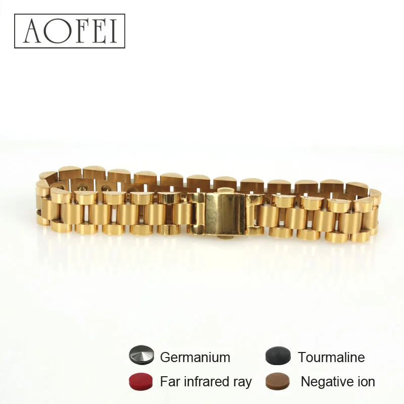 Health Magnetic gold Stainless steel Watches Chains Chain Link Bracelet with stone