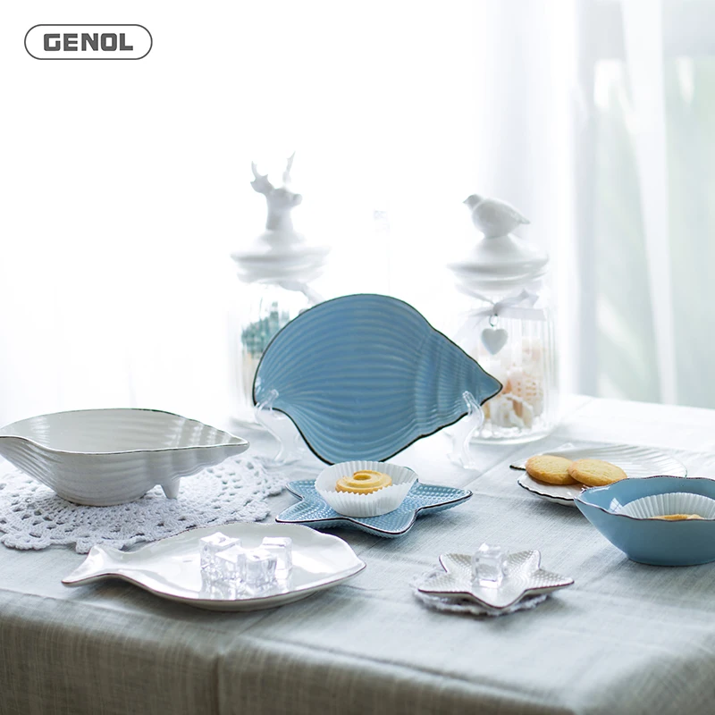 Japanese Sushi Cheap Bulk Ceramic Dinner Serveware Ocean Fish Shaped Dish Plate and Bowl for Gift Set