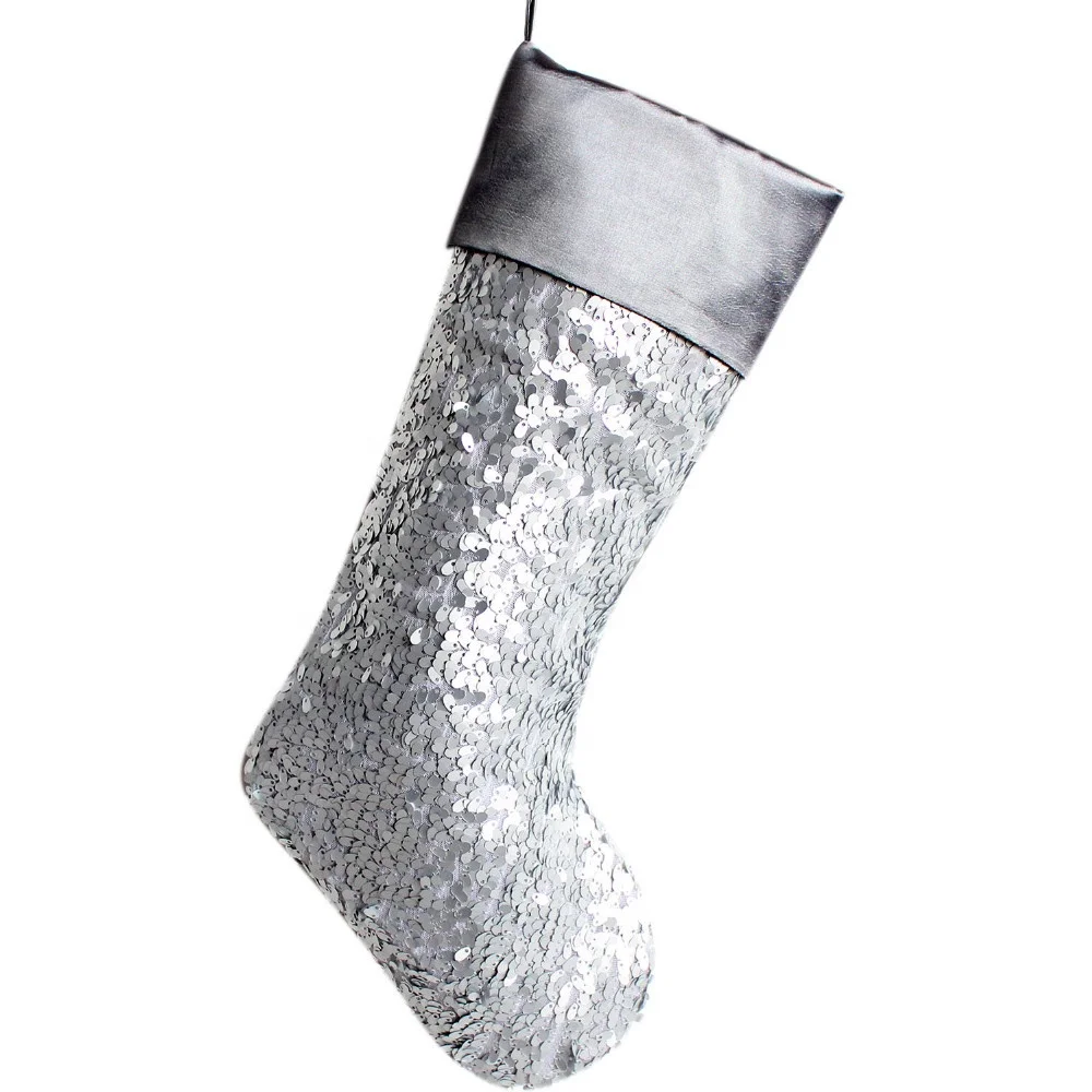 
Gold/Silvery Sequin Sparkle Bling Bling Body with Faux Silk Cuff Luxury Christmas Stocking 