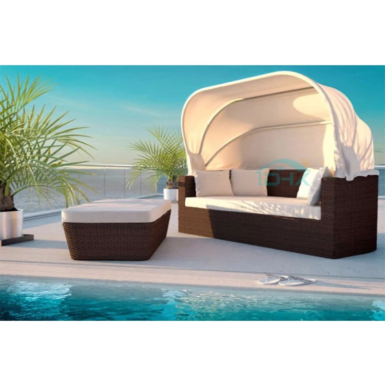 Позолоченный поставщик sigma наружная ротанговая секционная кровать с навесом