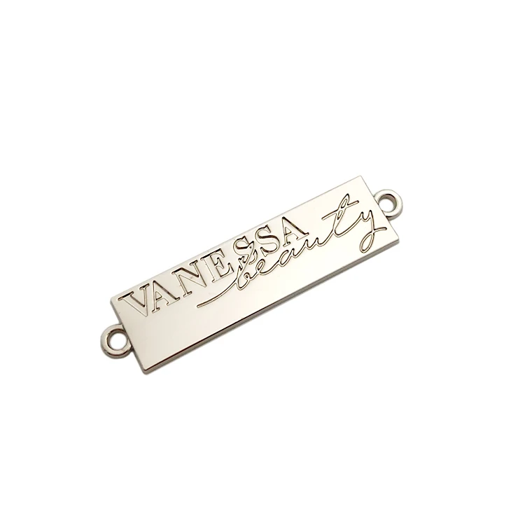 Quanzhou design 2 hole engraved logo product custom metal tag for clothing