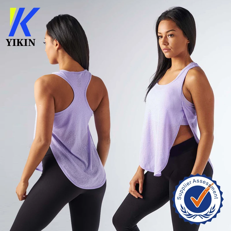 custom printed woman gym tank top racerback tank tops open side curved hem tank top gym fitness activewear