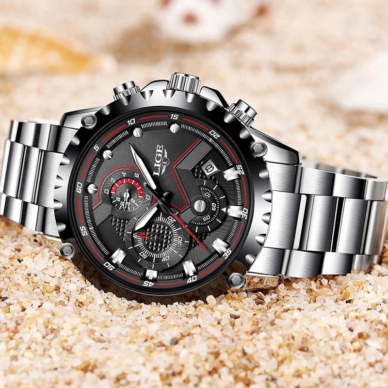 LIGE Fashion Sport Wristwatch Quartz Watch Full Steel Business Waterproof Watches For Men