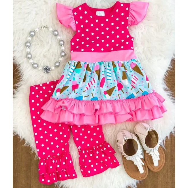 Baby clothing ruffle Strawberry Sorbet capri sets cotton toddler outfits wholesale little girls summer boutique short set