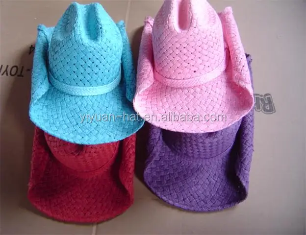 
2018 Colorful Brim Rolling Up Paper Straw Cowboy Hats Cowgirl Hats 