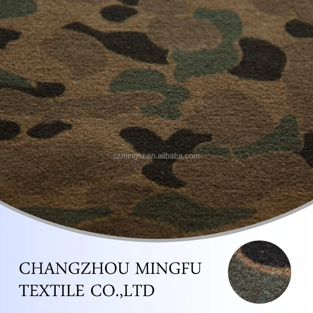 The Wool fabric with. print Military camouflage plaid use for coat.
