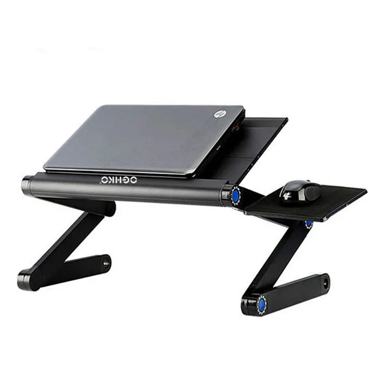 Portable Adjustable Aluminum Alloy Folding Laptop Table with Cooling Fan and Mouse Pad for Bed