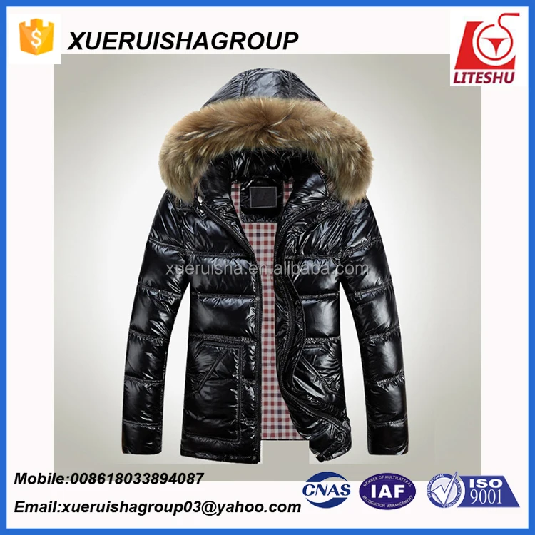shiny fake fur hooded man winter coat goose down filled jacket