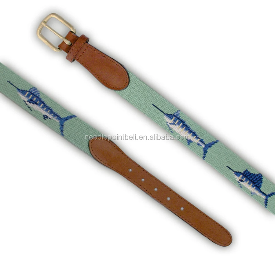 Sailfish Mint 100% Handmade Needlepoint Cotton Belt Custom