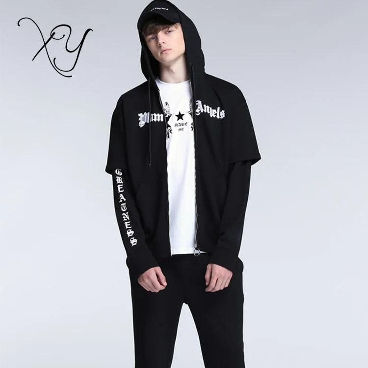 Французский Терри печатные private label фальш Корейская толстовка с капюшоном Мужская Уличная Толстовка