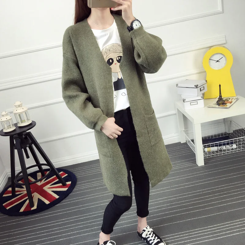 Autumn and font b winter b font female medium long sweater outerwear cardigan thick loose lantern