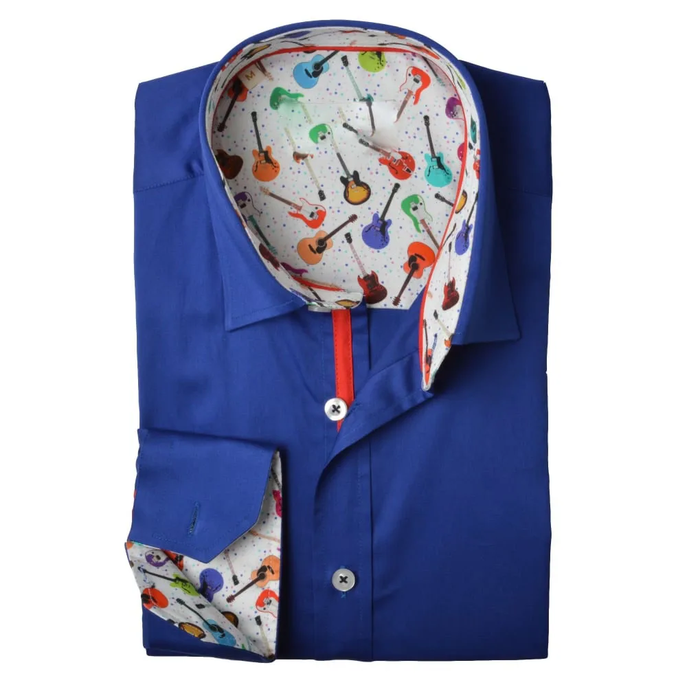 Tailored made casual  design cotton white paisley printed trim contrast color mens long sleeve shirt