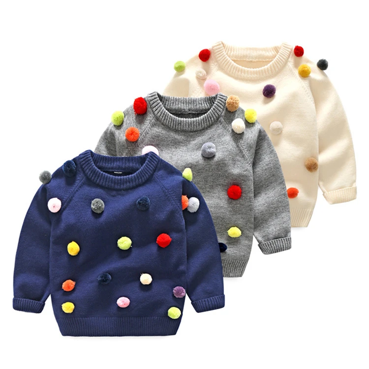 
Manufacturer Custom Toddler Crewneck Cotton Pompon Knit Baby Pullover Sweater 