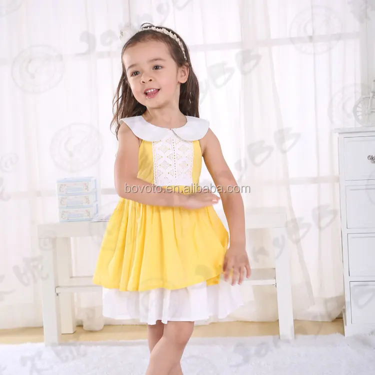 
Litter girls cute yellow dress lovely doll collar dress latest design boutique wholesale dress 