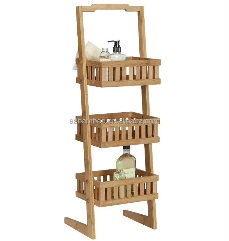 3 tier bamboo bathroom shelf bath storage caddy bath floor shelf