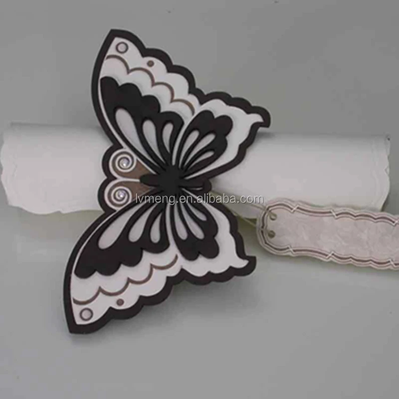 Luxury royal scroll butterfly laser cut wooden wedding invitation cards